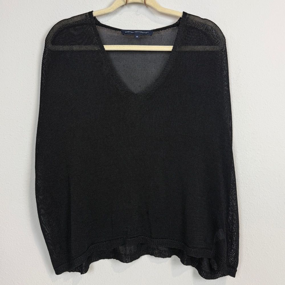 French Connection Black Net Viscose Boxy Sleeveless Knit Top M